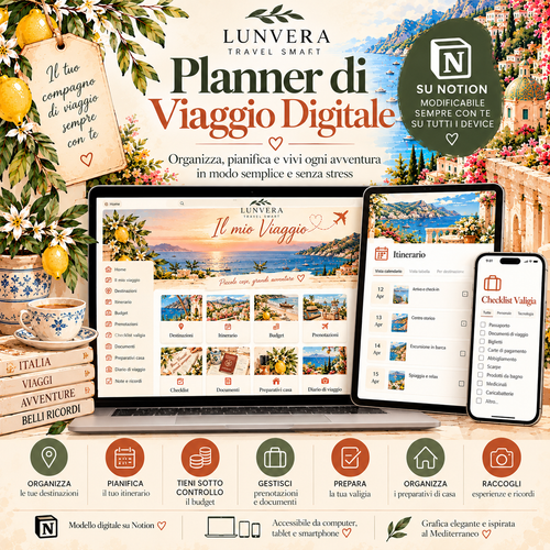 Planner di viaggio digitale + PDF stampabile | Lunvera Travel Smart